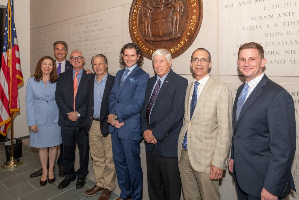 (L to R) Margaret Ann Bollmeier, MCV Foundation president; Harry Thalhimer, MCV Foundation board chair; Peter F. Buckley, VCU School of Medicine dean; John M. Barry, author of “The Great Influenza: The Story of the Deadliest Pandemic in History;” Gonzalo Bearman, M.D., VCU School of Medicine chair of the Division of Infectious Diseases and hospital epidemiologist; Austin Brockenbrough III, Virginia Museum of History and Culture board member and MCV Foundation lifetime honorary trustee; Michael Donnenberg, M.D., VCU School of Medicine senior associate dean for research and research training, and professor of internal medicine; and Jamie Bosket Virginia Museum of History and Culture president and CEO. Photo: Troy Wilkinson, courtesy of Virginia Museum of History and Culture.