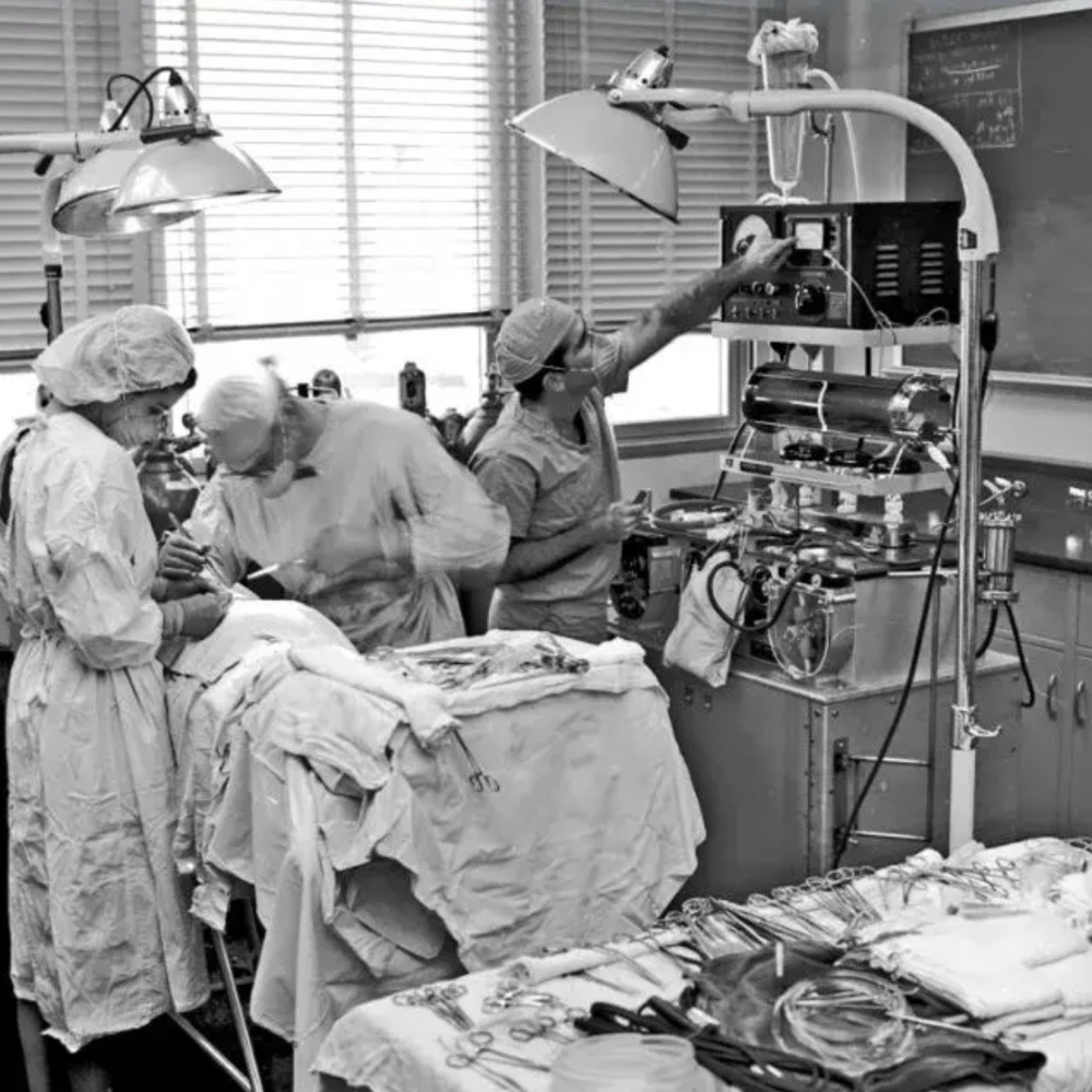 Richard Lower, M.D., at work in his 1960s lab. 