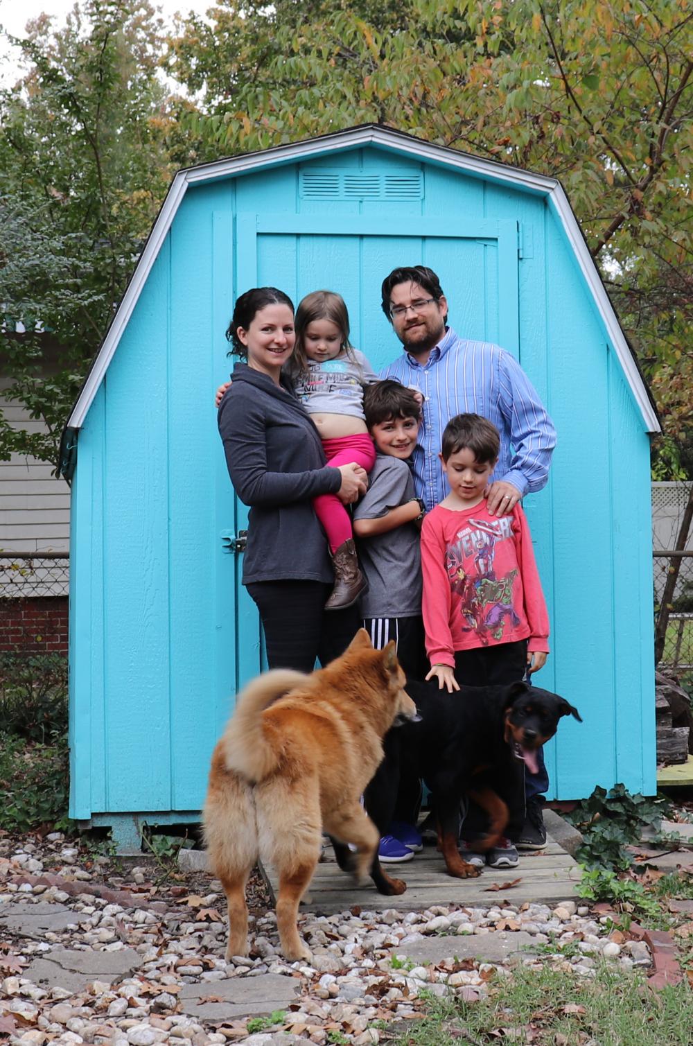 Coffee Bourne with her husband Adam and their children, (L to R) Elia, Luca and Dominic. Not pictured due to a nap: Baby Judah.