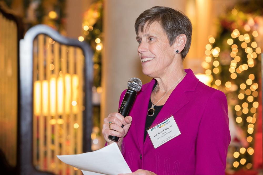 Jean Giddens, Ph.D., dean of the VCU School of Nursing, address those gathered at the reception following the MCV Foundation’s December board meeting. The foundation honored the school’s Clinical Scholars Program at the reception.