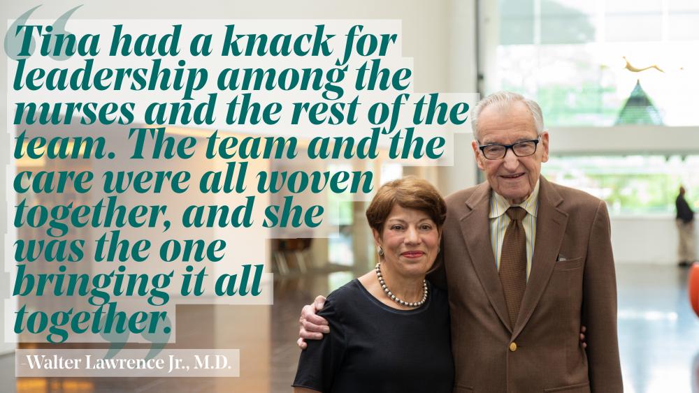 Tina L. Bachas and Walter Lawrence Jr., M.D., worked together in the 1960s and 1970s in the service area that became VCU Massey Cancer Center. They became the center’s first director of oncology nursing and founding director, respectively. Now Tina and her husband Warren Fry have made a gift to advance oncology nursing research while honoring Tina and Dr. Lawrence’s legacy. Photo: Jud Froelich, VCU Development and Alumni Relations