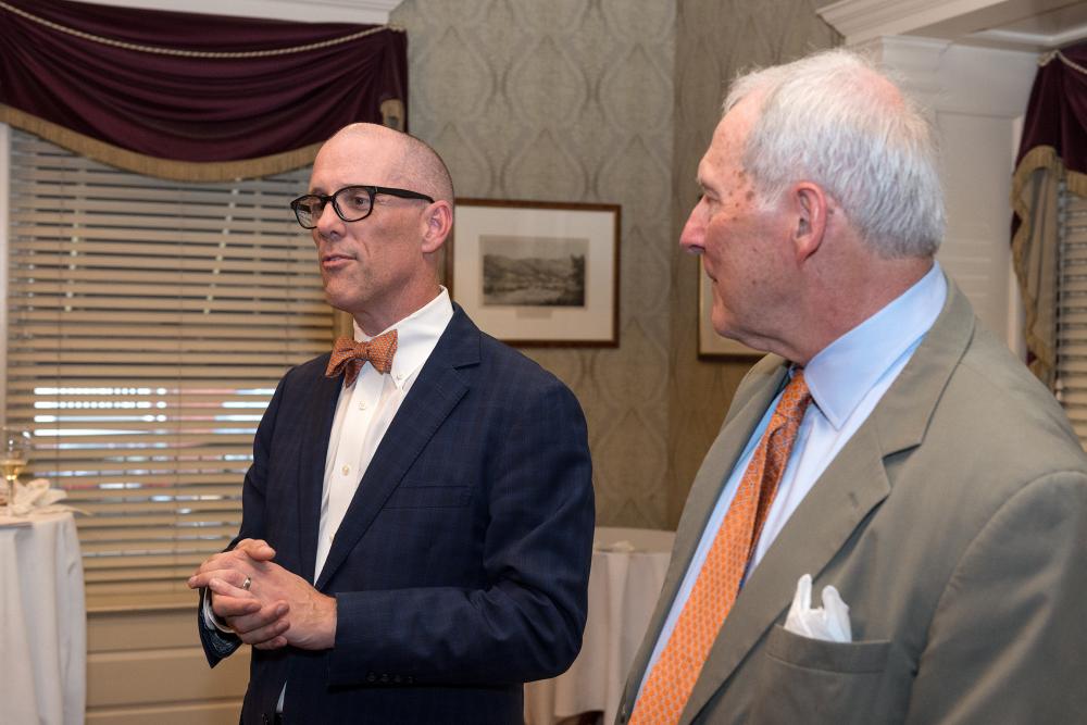 Gordon Smith, M.D., professor and chair of the Department of Neurology at VCU School of Medicine, stands alongside Charlie Bryan to thank Charlie’s classmates for their contributions and explain the important impact that funds like theirs have on early-stage research.