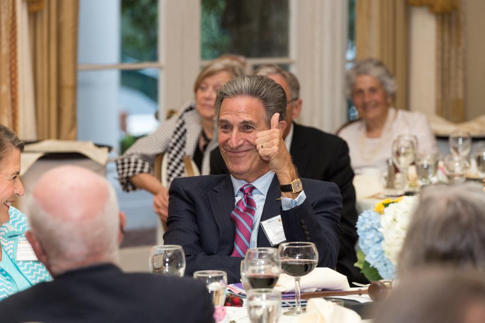 Harry Thalhimer, past chair of the MCV Foundation Board of Trustees, listens at the foundation’s annual dinner and awards ceremony as he is thanked for his three years of service as chair.