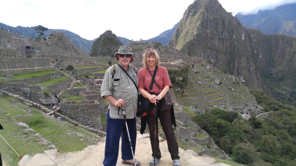 Charlie Teaters, M.D., a 1979 graduate of the VCU School of Medicine, stands with his wife Carol Ballard at Machu Picchu in Peru. The couple’s blended gift to the school this year provides support now and in the future.