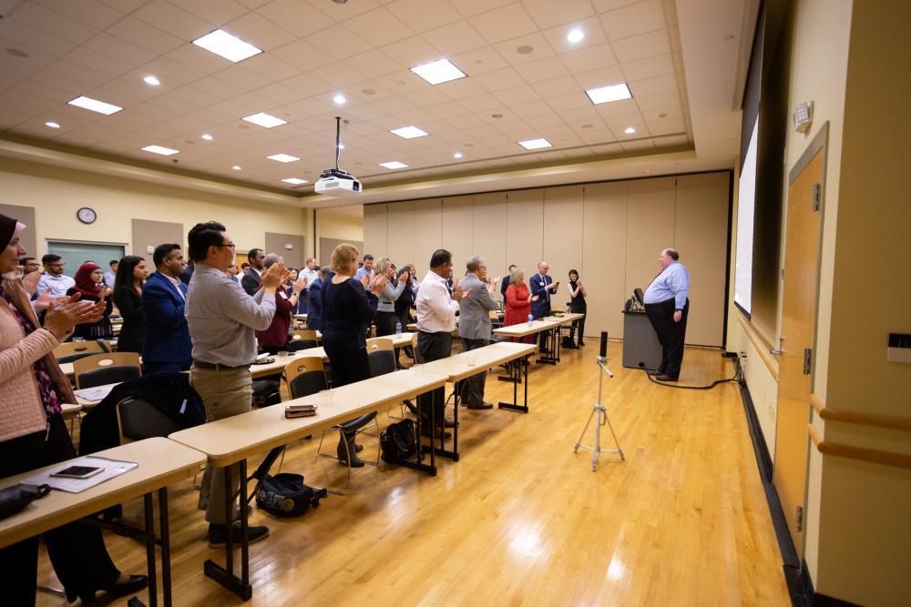 Dr. Venitz receives standing ovation during the School of Pharmacy's Research and Career Day.