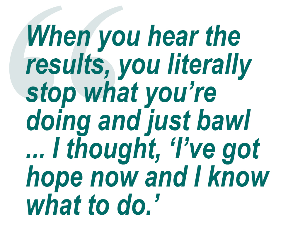 Quote: When yo uhear the results, you literally stop what you're doing and just bawl ... I thought, 'I've got hope now and I know what to do.'