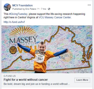 On Giving Tuesday, VCU Massey Cancer Center raised money to support its unrestricted fund, which enables donors to help the cancer center quickly address the most promising research and clinical trials as they arise.