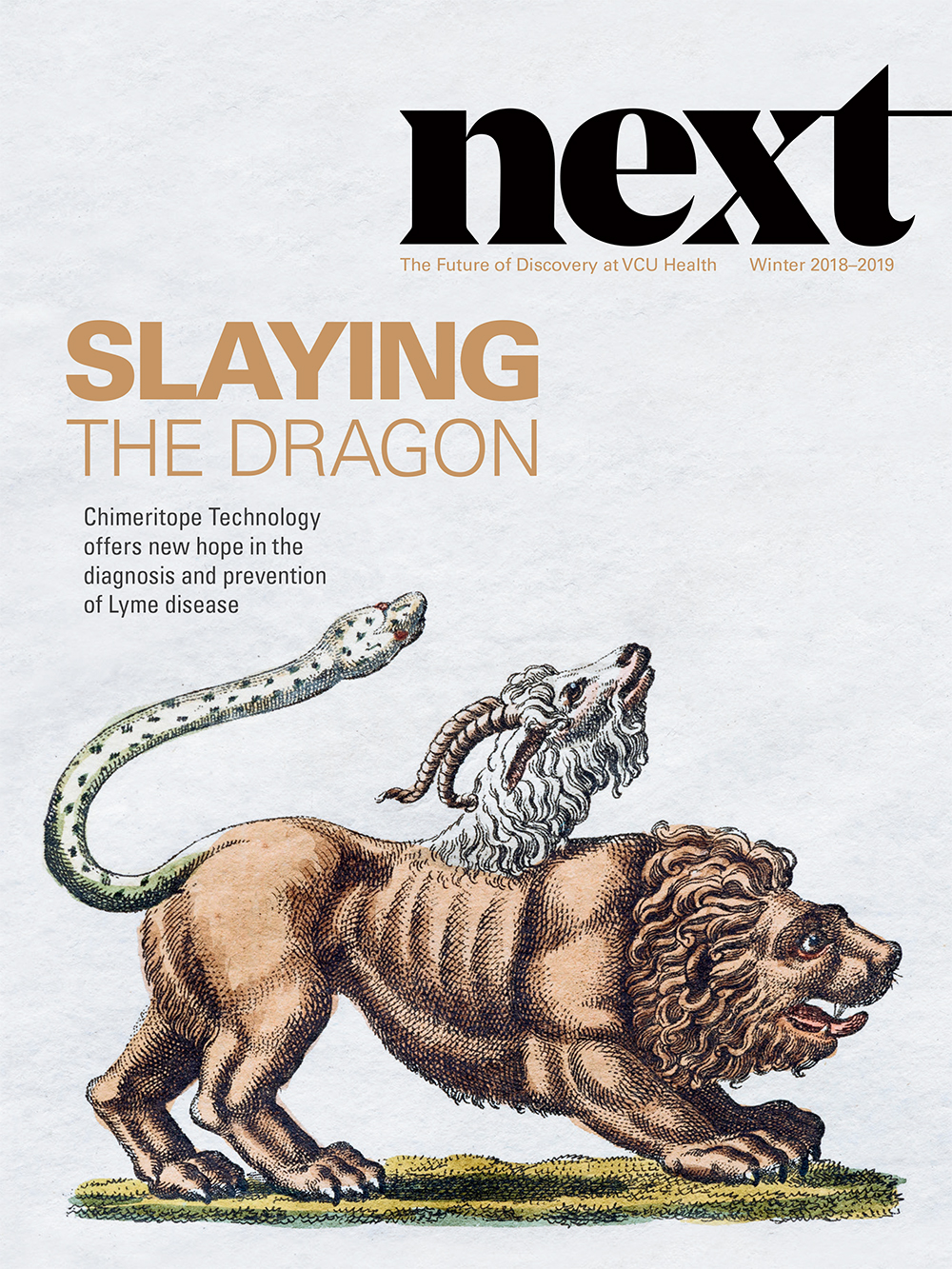 The cover of our latest edition of NEXT magazine features a depiction of the Chimera, a figure in Greek Mythology that inspired the name of an exciting new healthcare technology.