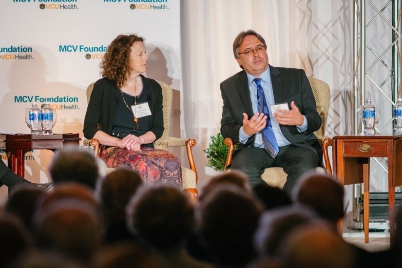 Drs. Kathryn Holloway and Richard Marconi at the Sept. 26 Discovery Series event.