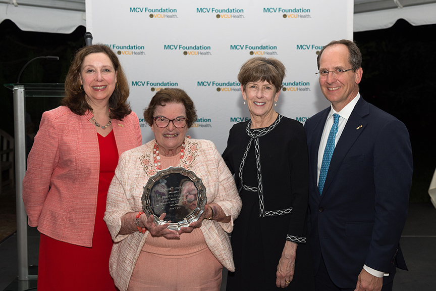 Becky Perdue with Margaret Ann Bollmeier, president and CEO of the MCV Foundation; Ellen Spong, the foundation's chair-elect; and Wyatt Beazley IV, the foundation's board chair.