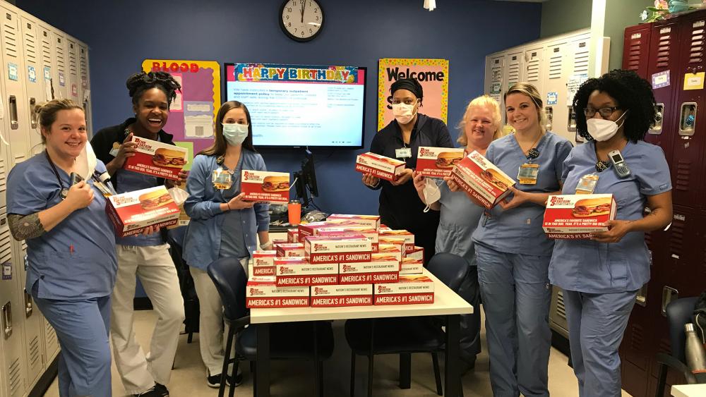 VCU Health staff members receiving food donations.