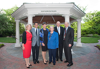 Posing next to new pavilion