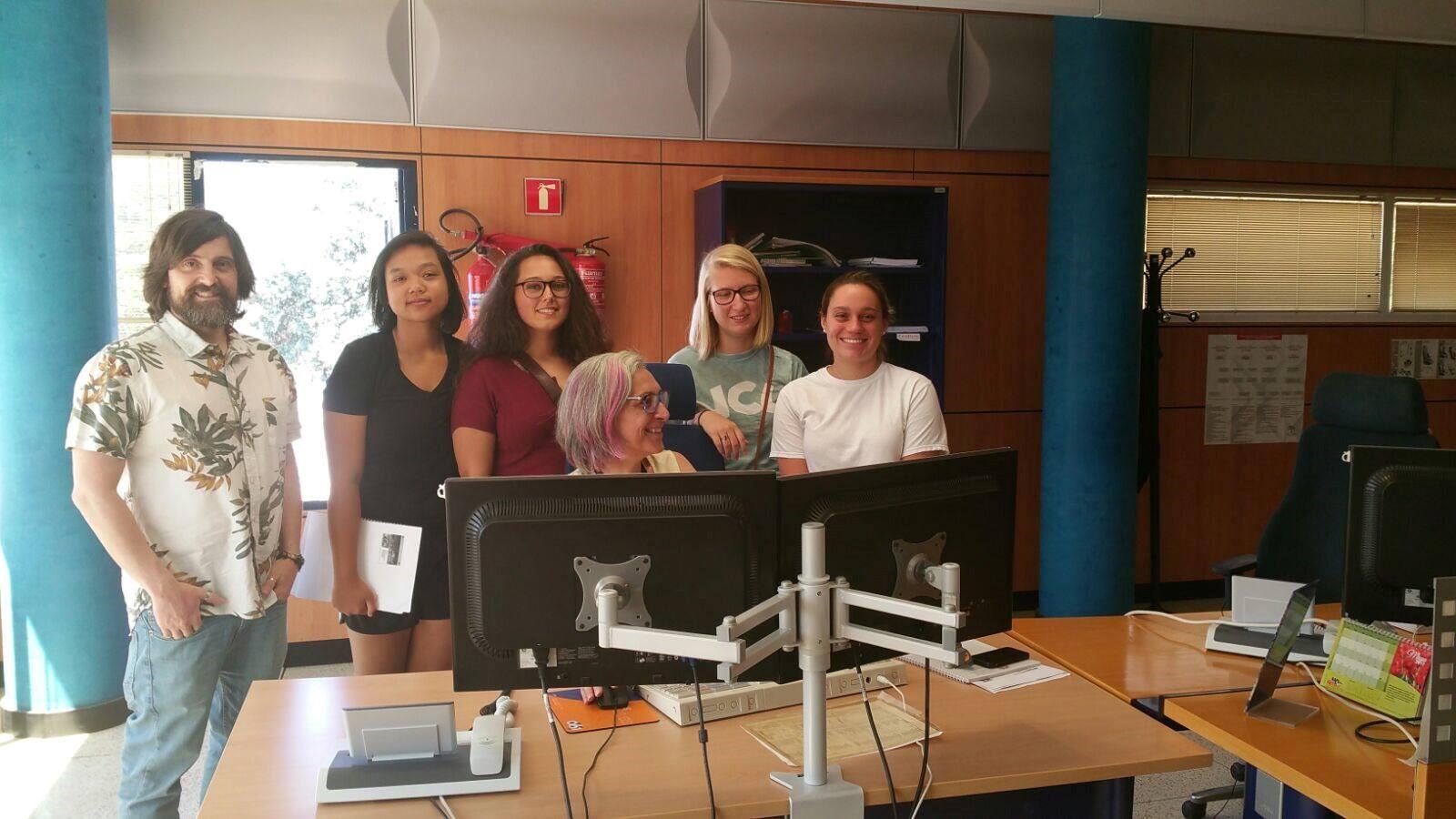 Amy Heng, Staci Fraley, Erin Dymon and Kaitlin Boyden at the 061 call center in Cordoba. 061 is Spain’s version of 911.
