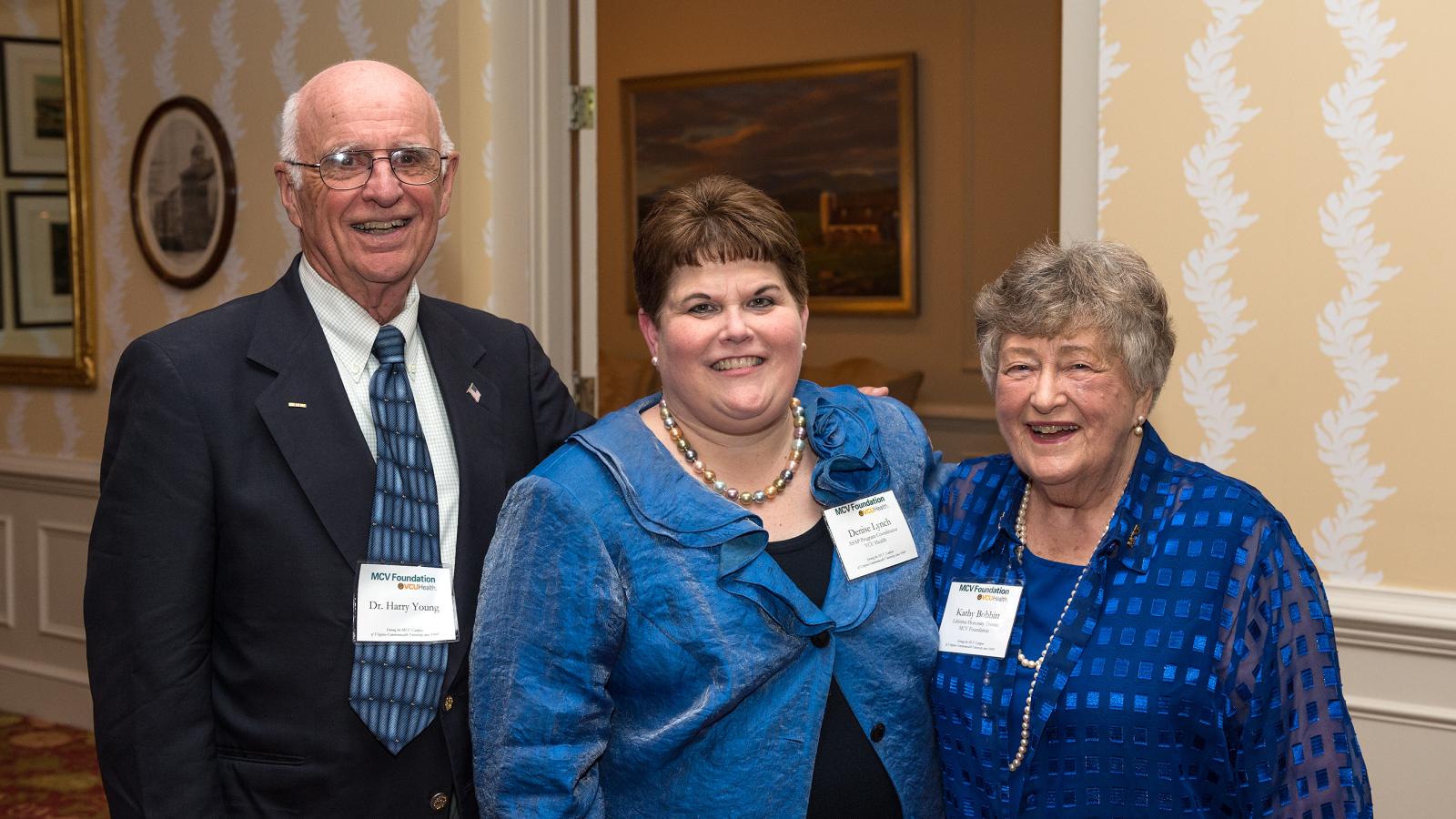 Harry Young, M.D., Denise Lynch, RN, and Kathy Bobbitt, Ed.D., gather for well-deserved recognition at our annual dinner and awards ceremony where we honor people who have made significant contributions to the world-class patient care, research and education that VCU Health delivers on the MCV Campus and beyond.