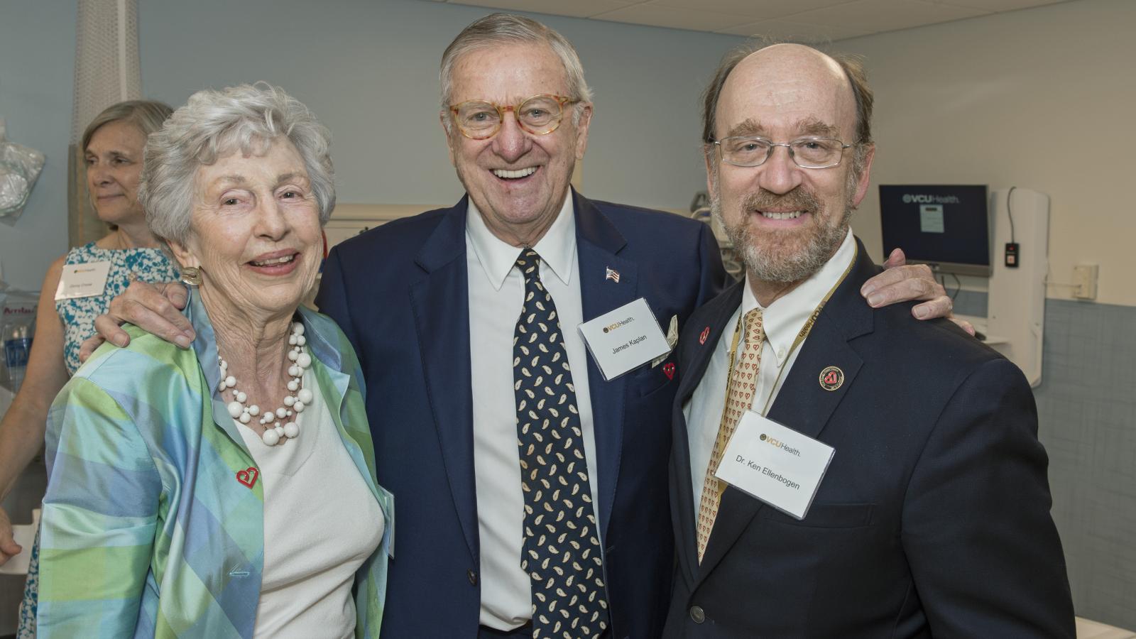 (L to R) Jane Kaplan, Jim Kaplan and Ken Ellenbogen, M.D., share a moment at the ribbon cutting for VCU Health’s new Cardiac Imaging Suite. Photo: Kevin Morley, VCU University Marketing