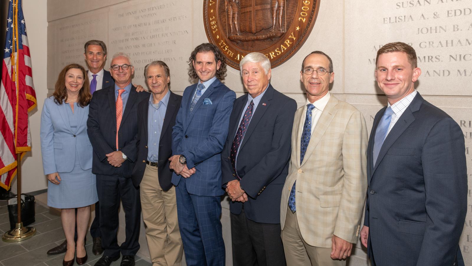 (L to R) Margaret Ann Bollmeier, MCV Foundation president; Harry Thalhimer, MCV Foundation board chair; Peter F. Buckley, VCU School of Medicine dean; John M. Barry, author of “The Great Influenza: The Story of the Deadliest Pandemic in History;” Gonzalo Bearman, M.D., VCU School of Medicine chair of the Division of Infectious Diseases and hospital epidemiologist; Austin Brockenbrough III, Virginia Museum of History and Culture board member and MCV Foundation lifetime honorary trustee; Michael Donnenberg, M