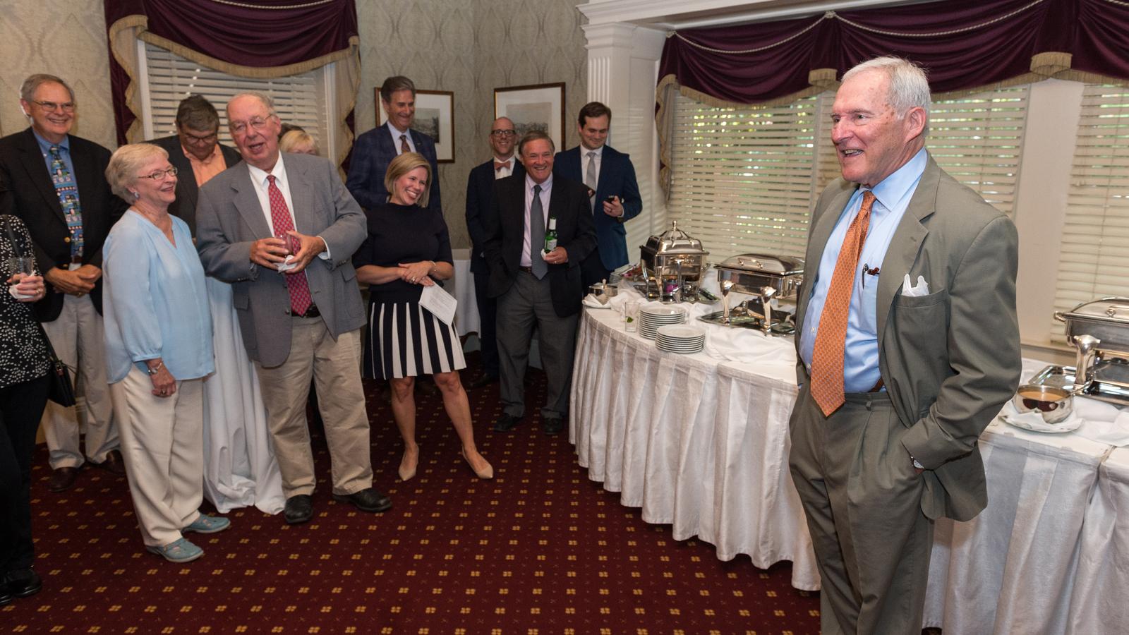 Charlie Bryan, Ph.D., an MCV Foundation board member, thanks his Brother Rats from Virginia Military Institute for establishing a research fund at VCU Health to address Parkinson’s disease. 