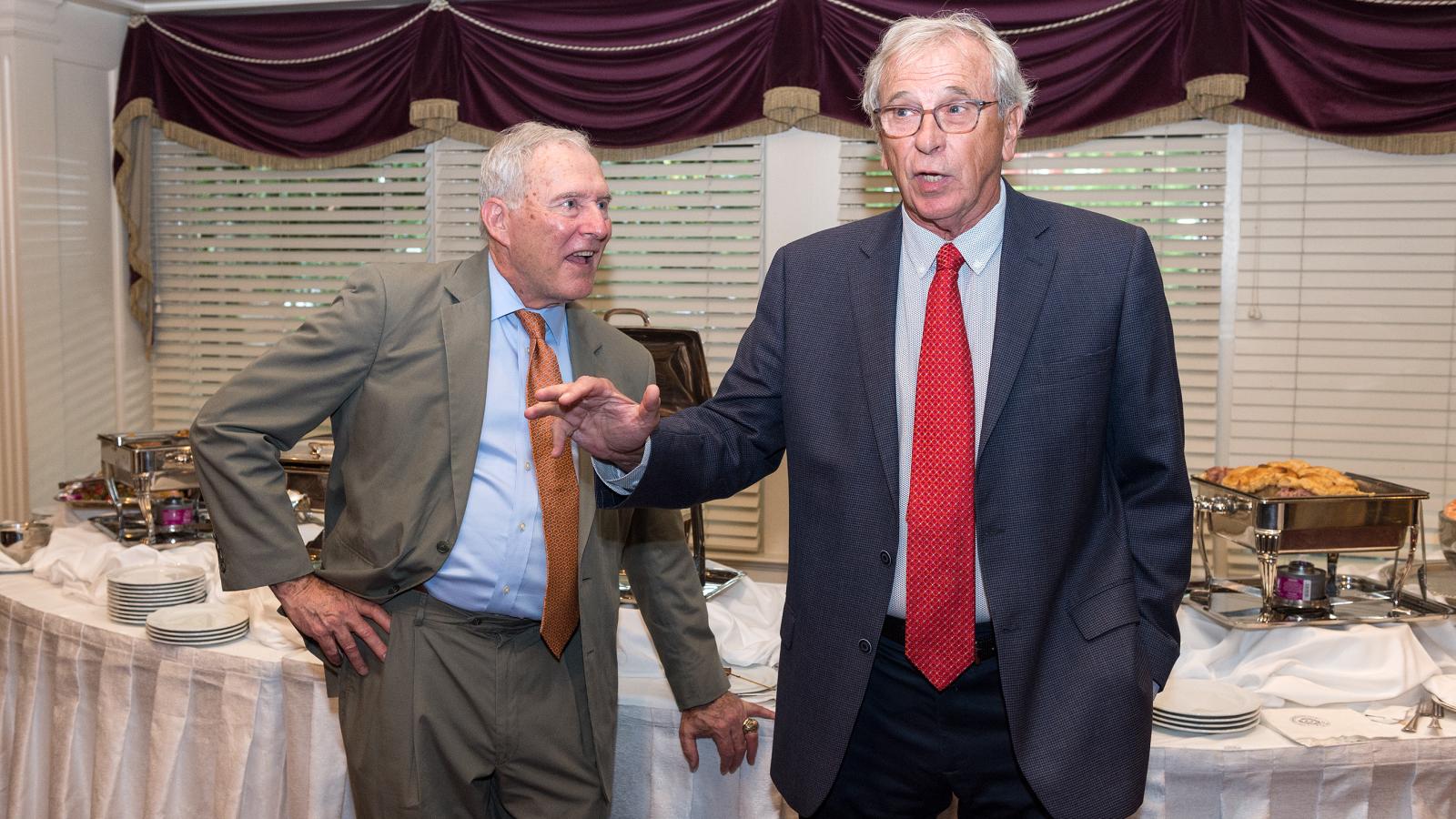 Bill “Bunny” Paulette, one of Charlie Bryan’s Brother Rats, delivers remarks at the reception in Charlie’s honor. Bunny shared an anecdote highlighting the fact that he was out of the country for the first two weeks of fundraising for Charlie’s research fund. When he returned ready to devote his time and energy to helping the effort, he was surprised to hear from Brother Rat John Ishon that the funds had already been raised — a testament to how much each person who was asked cared about Charlie.
