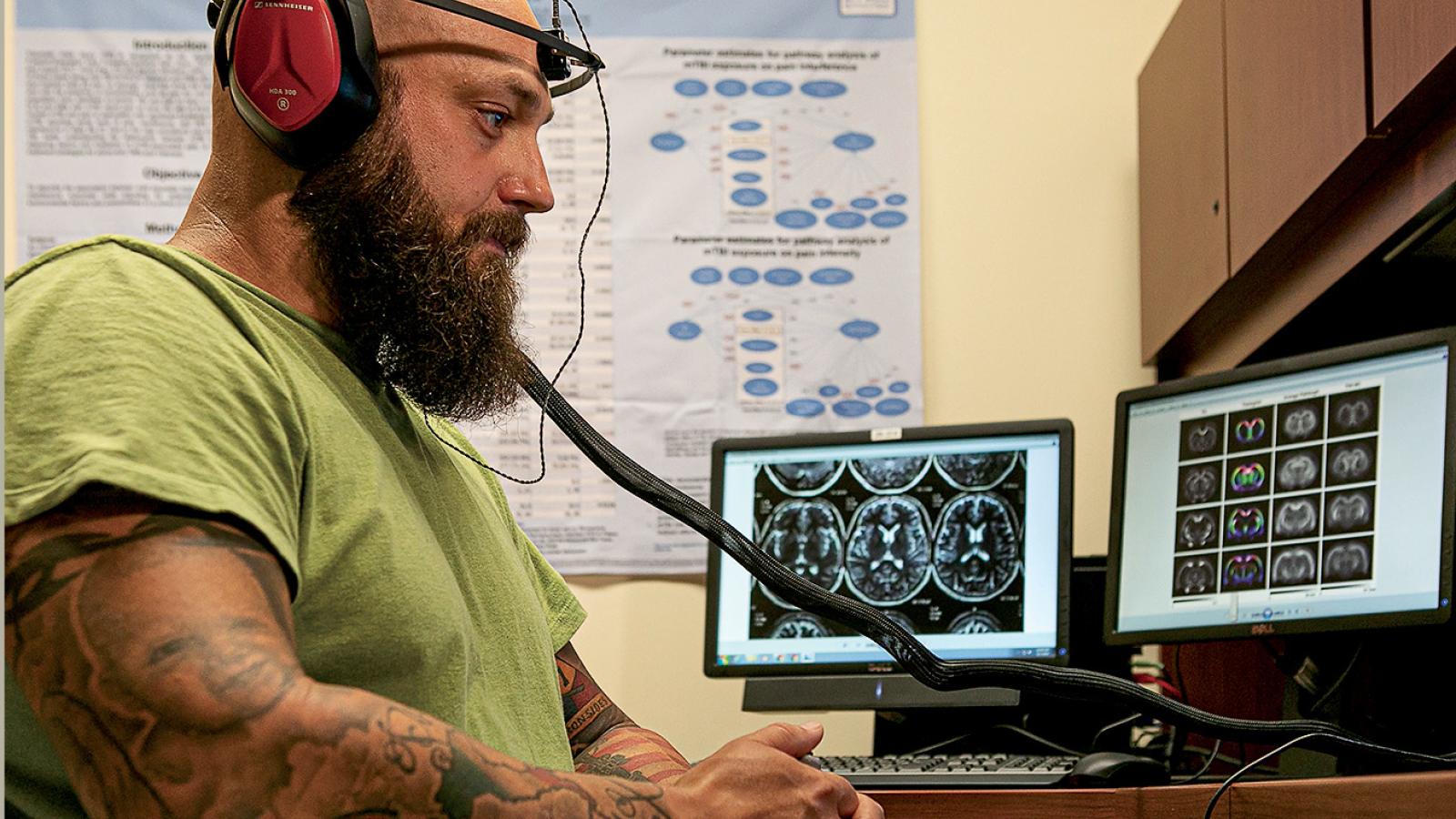Joe Montanari, a U.S. Army veteran who suffered a traumatic brain injury while serving in Iraq, not only works as a military coordinator for the CENC and LIMBIC research grants but is also engaged as a study participant. Photo: Julia Rendleman, VCU University Marketing