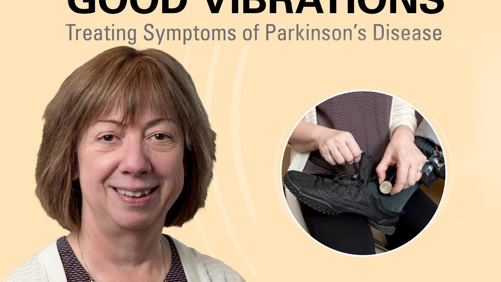 In a lab at the VCU School of Nursing, Ingrid Pretzer-Aboff, Ph.D., RN, studies a vibrating device worn inside the shoe that could significantly reduce or put an end to a symptom of Parkinson’s disease known as freezing of gait. Dr. Pretzer-Aboff’s research is supported by The Michael J. Fox Foundation. Photos: Kevin Schindler