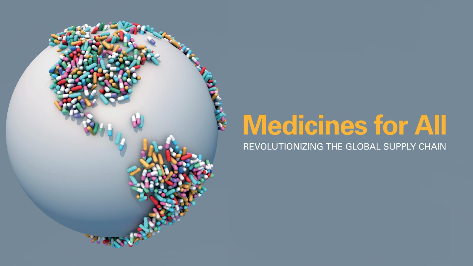 globe showing medication for all on continents 