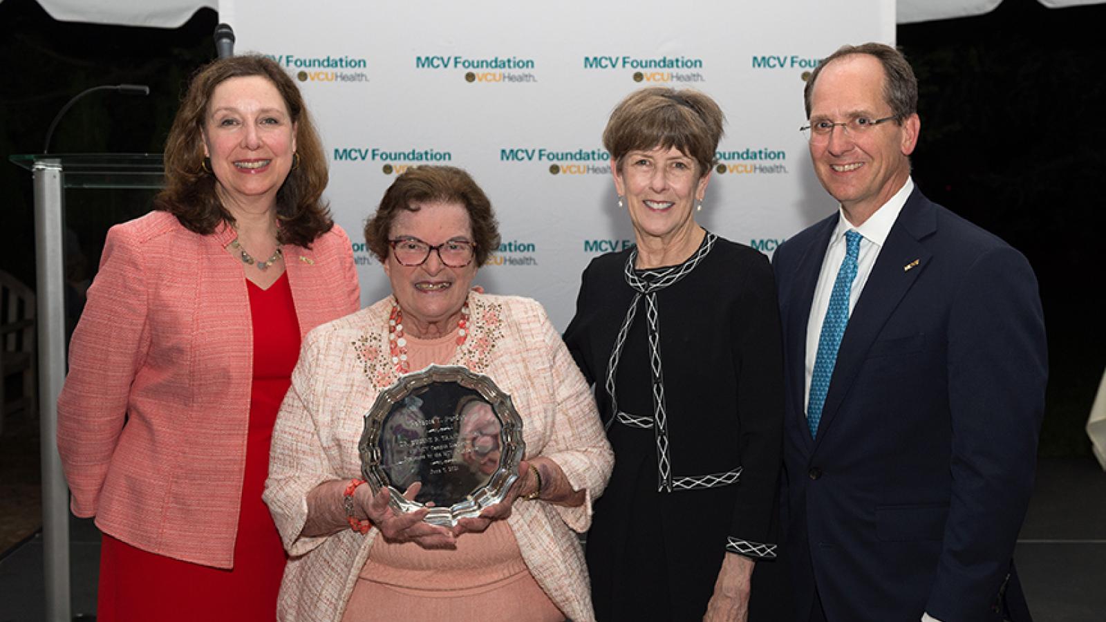 Becky Perdue with Margaret Ann Bollmeier, president and CEO of the MCV Foundation; Ellen Spong, the foundation's chair-elect; and Wyatt Beazley IV, the foundation's board chair.